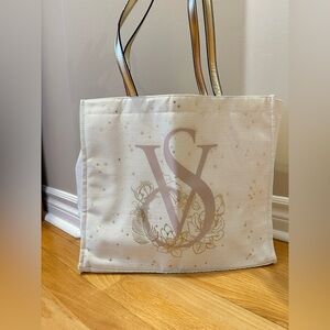 Victoria's Secret Cream Tote with Rose Gold Logo and Gold Accents